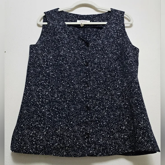 Rodier Blouse Button Up Navy Blue V-Neck Side Slits Sz L France - Picture 2 of 10